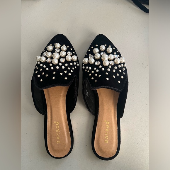 Bamboo Flats*Velvet Flats Slippers*Vintage Shoes*Mary
Jane*Pearl Jewels Party - Picture 7 of 10